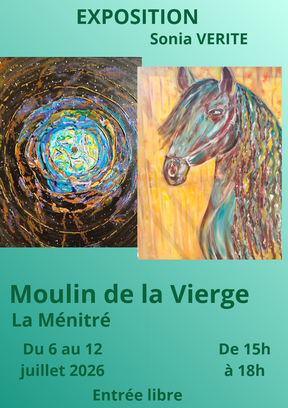 Exposition peinture — Sonia Vérité — Moulin de la Vierge 2026